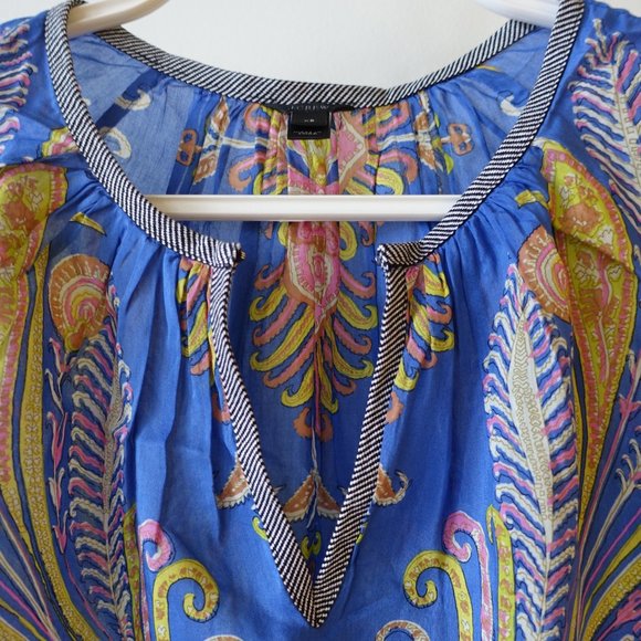 J.Crew Cotton Silk Feather Paisley Printed Blouse popover XS 0 2 - Picture 9 of 16